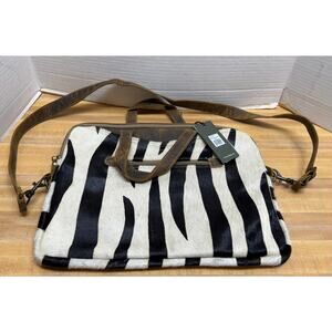 New Myra Wild Escapade Hairon Leather Messenger Laptop Briefcase Bag Black White